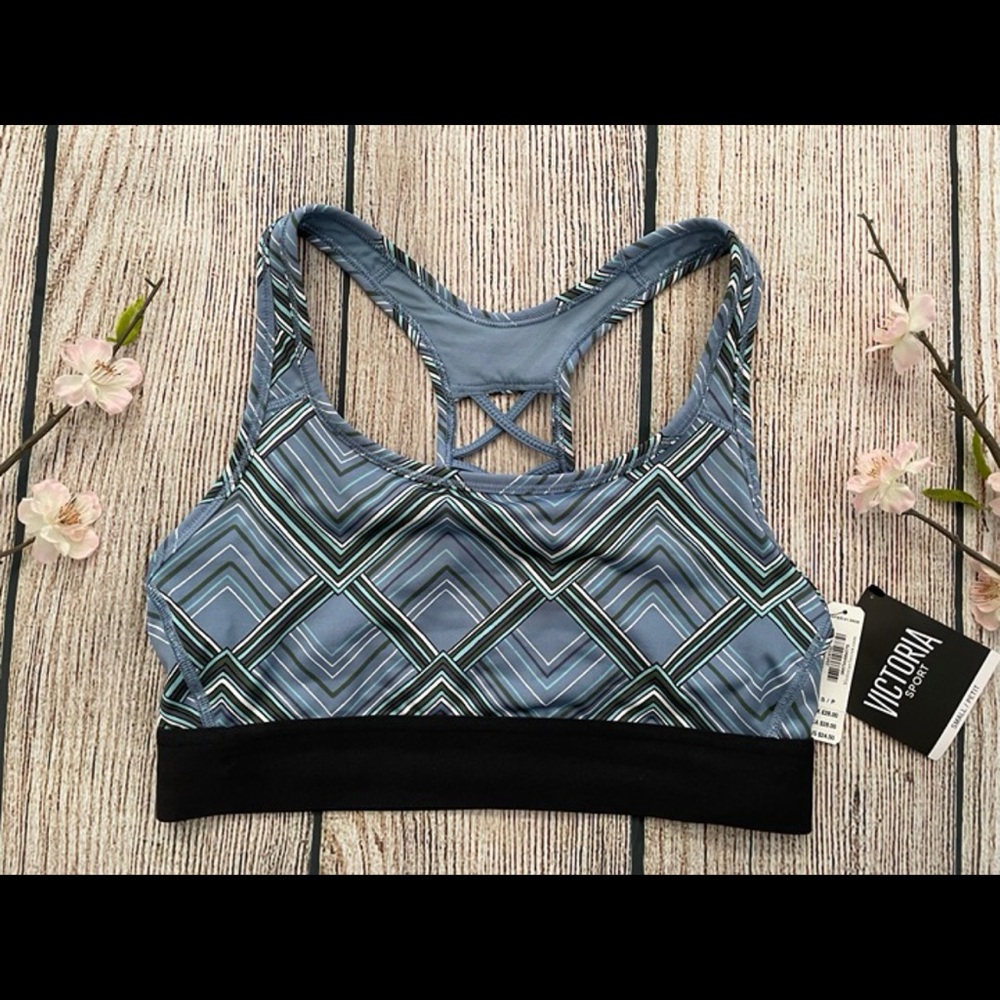 E1-- NWT blue black VICTORIA SPORT printed racerback active sports bra SMALL